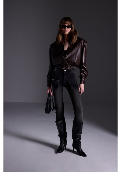 Premium Cep Detaylı Slim Fit Lycra Jean Kadın Pantolon