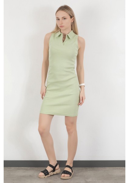 Kadın Polo Yaka Kolsuz Vücuda Oturan Elbise Yeşil - 10048 fiyatları