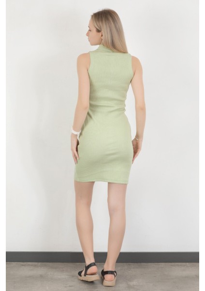 Kadın Polo Yaka Kolsuz Vücuda Oturan Elbise Yeşil - 10048 modelleri
