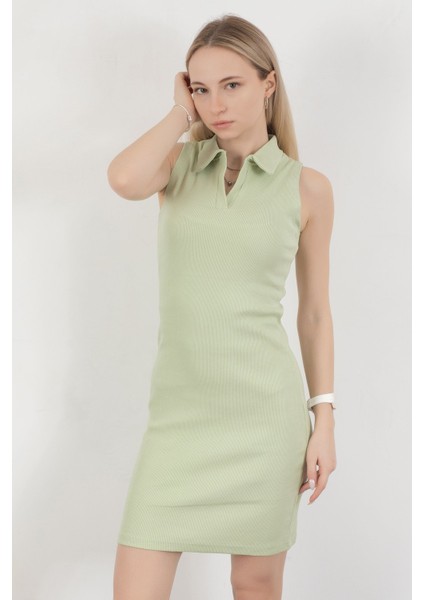Kadın Polo Yaka Kolsuz Vücuda Oturan Elbise Yeşil - 10048 fırsatları