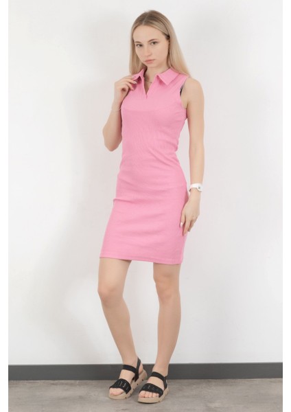 Kadın Polo Yaka Kolsuz Vücuda Oturan Elbise Pembe - 10048 fiyatları