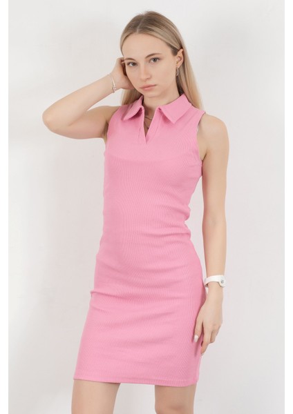 Kadın Polo Yaka Kolsuz Vücuda Oturan Elbise Pembe - 10048 fırsatları