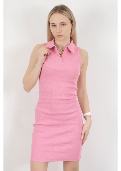 Kadın Polo Yaka Kolsuz Vücuda Oturan Elbise Pembe - 10048 indirimleri