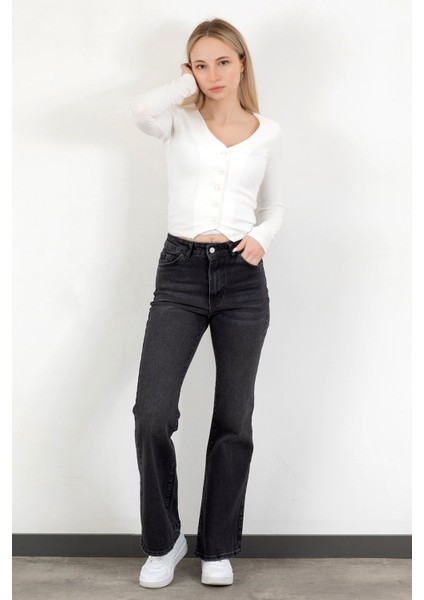 Kadın Yüksek Bel İspanyol Paça Jean Antrasit – 2038-613