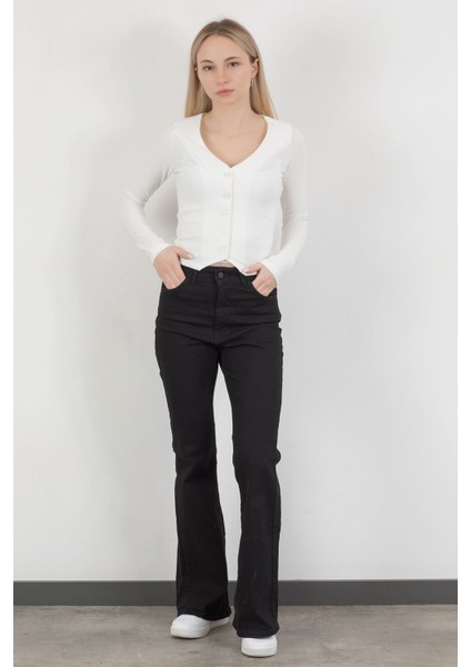 Kadın Yüksek Bel İspanyol Paça Jean Siyah - 2038-612 fiyatları