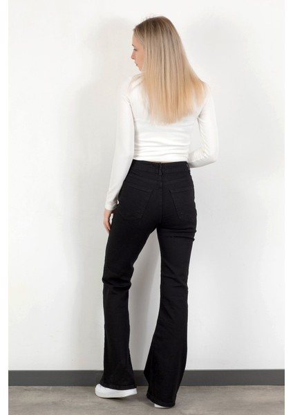 Kadın Yüksek Bel İspanyol Paça Jean Siyah - 2038-612 modelleri