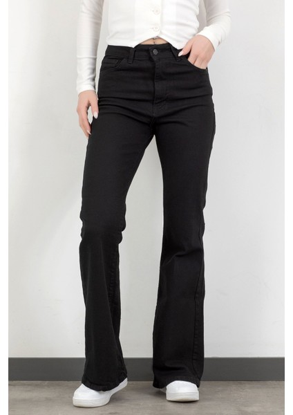 Kadın Yüksek Bel İspanyol Paça Jean Siyah - 2038-612 fırsatları