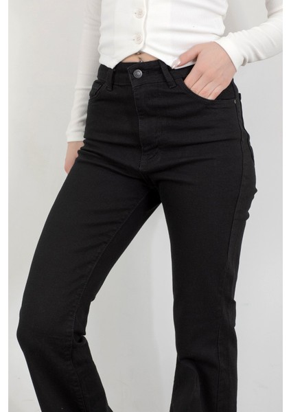Kadın Yüksek Bel İspanyol Paça Jean Siyah - 2038-612 indirimleri