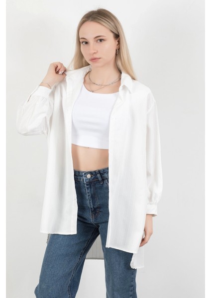 Kadın Çizgili Uzun Kol Regular Fit Gömlek Beyaz - 25564 indirimleri