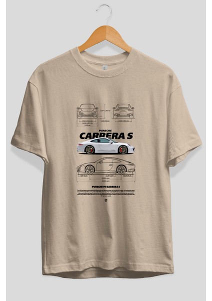 Porsche Carrera S Ön Baskılı Oversize T-Shirt Erkek Kadın Unisex Pamuk Bisiklet Yaka Tişort fiyatları