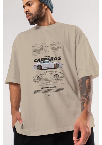 Porsche Carrera S Ön Baskılı Oversize T-Shirt Erkek Kadın Unisex Pamuk Bisiklet Yaka Tişort modelleri