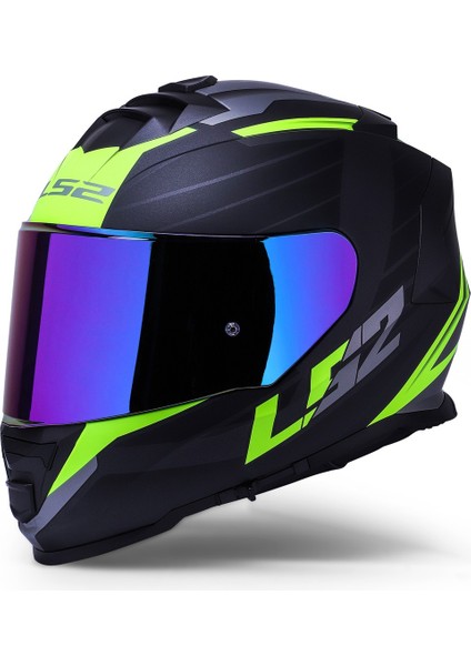 Storm 2 Nerve Neon Sarı Kapalı Motosiklet Kaskı Gökkuşağı Camlı