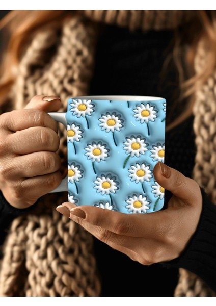 Çiçek Baskılı 3D Tasarım Seramik Kupa Mug - Gül - Lale - Lotus - Nilüfer - Papatya
