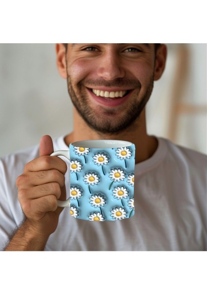 Çiçek Baskılı 3D Tasarım Seramik Kupa Mug - Gül - Lale - Lotus - Nilüfer - Papatya