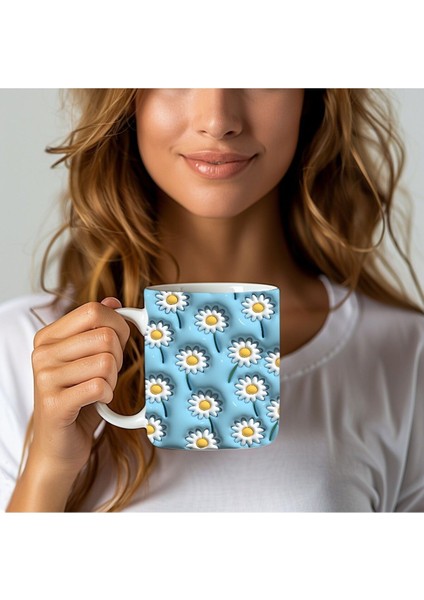 Çiçek Baskılı 3D Tasarım Seramik Kupa Mug - Gül - Lale - Lotus - Nilüfer - Papatya