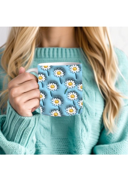 Çiçek Baskılı 3D Tasarım Seramik Kupa Mug - Gül - Lale - Lotus - Nilüfer - Papatya