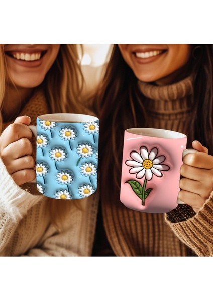 Çiçek Baskılı 3D Tasarım Seramik Kupa Mug - Gül - Lale - Lotus - Nilüfer - Papatya