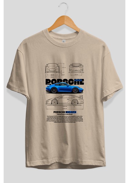 Porsche 911 Gt3 Ön Baskılı Oversize T-Shirt Erkek Kadın Unisex Pamuk Bisiklet Yaka Tişort fiyatları