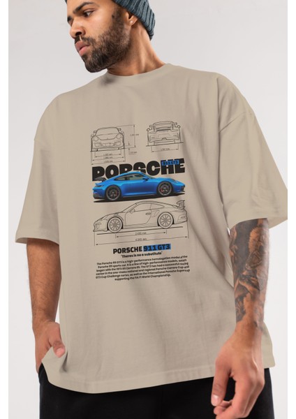 Porsche 911 Gt3 Ön Baskılı Oversize T-Shirt Erkek Kadın Unisex Pamuk Bisiklet Yaka Tişort modelleri