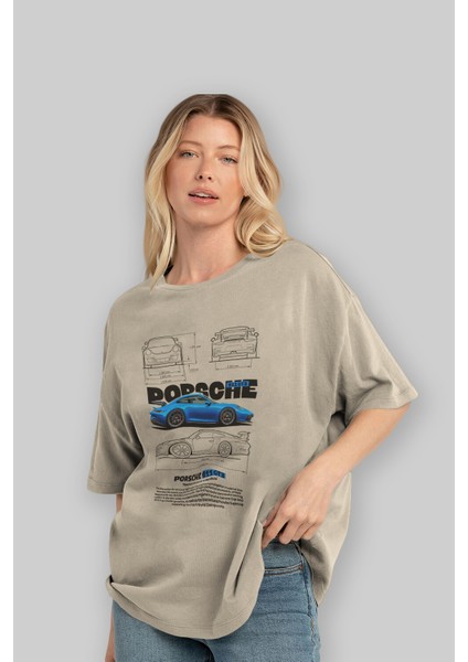 Porsche 911 Gt3 Ön Baskılı Oversize T-Shirt Erkek Kadın Unisex Pamuk Bisiklet Yaka Tişort fırsatları