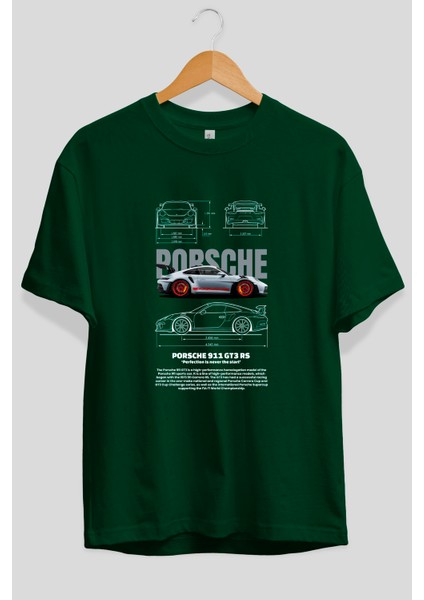 Porsche 911 Gt3 Rs Red Ön Baskılı Oversize T-Shirt Erkek Kadın Unisex Pamuk Bisiklet Yaka Tişort fiyatları