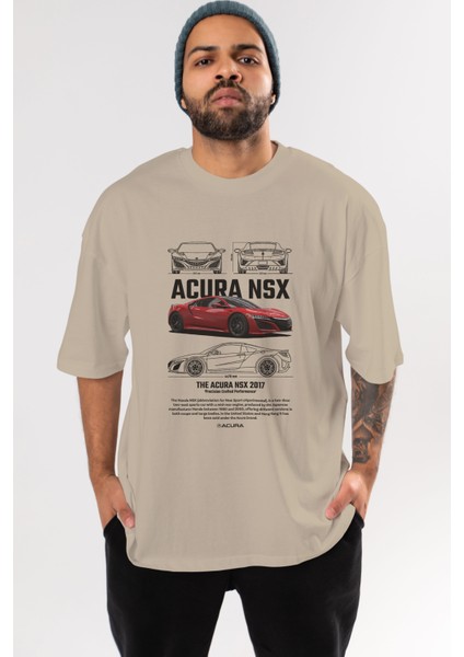 Honda Acura Nsx 1 Ön Baskılı Oversize T-Shirt Erkek Kadın Unisex Pamuk Bisiklet Yaka Tişort