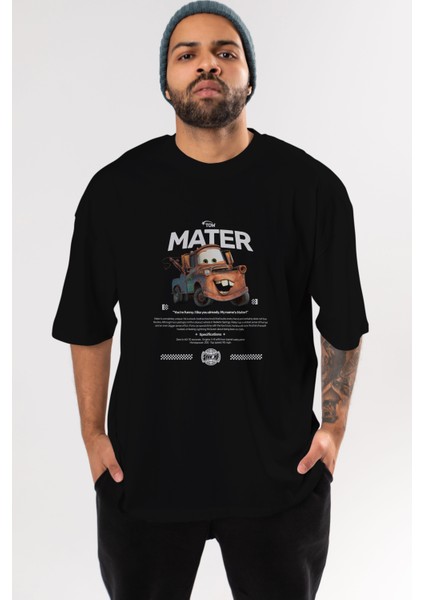 Tow Mater Ön Baskılı Oversize T-Shirt Erkek Kadın Unisex Pamuk Bisiklet Yaka