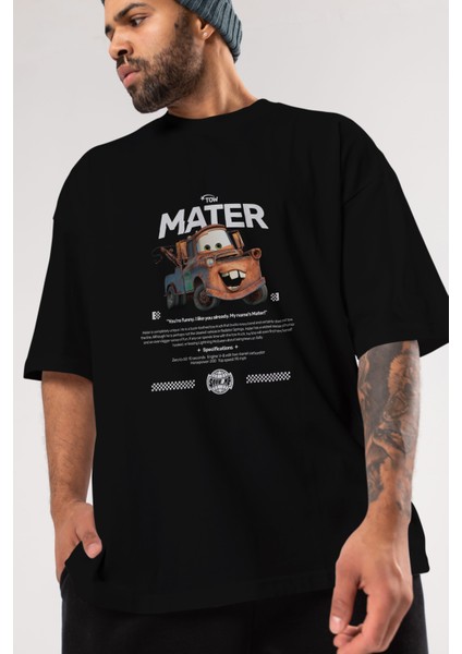 Tow Mater Ön Baskılı Oversize T-Shirt Erkek Kadın Unisex Pamuk Bisiklet Yaka modelleri