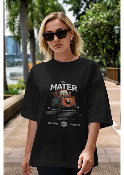 Tow Mater Ön Baskılı Oversize T-Shirt Erkek Kadın Unisex Pamuk Bisiklet Yaka indirimleri