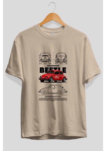 Volkswagen Beetle Ön Baskılı Oversize T-Shirt Erkek Kadın Unisex Pamuk Bisiklet Yaka Tişort fiyatları