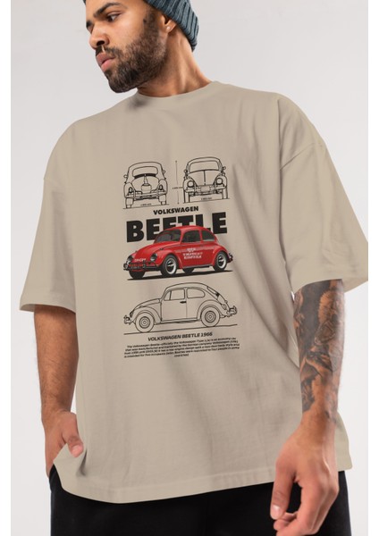 Volkswagen Beetle Ön Baskılı Oversize T-Shirt Erkek Kadın Unisex Pamuk Bisiklet Yaka Tişort modelleri