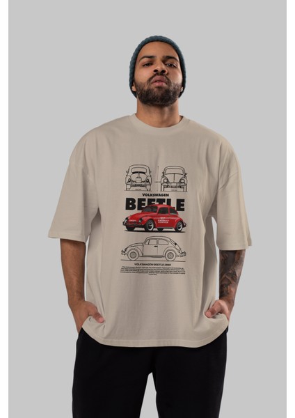 Volkswagen Beetle Ön Baskılı Oversize T-Shirt Erkek Kadın Unisex Pamuk Bisiklet Yaka Tişort indirimleri