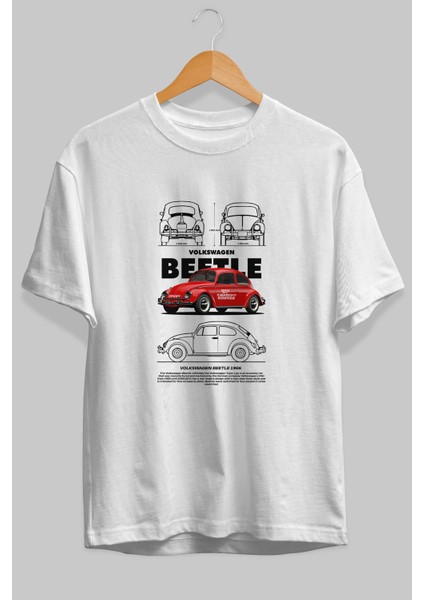 Volkswagen Beetle Ön Baskılı Oversize T-Shirt Erkek Kadın Unisex Pamuk Bisiklet Yaka fiyatları