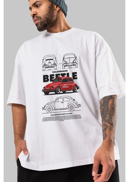 Volkswagen Beetle Ön Baskılı Oversize T-Shirt Erkek Kadın Unisex Pamuk Bisiklet Yaka modelleri