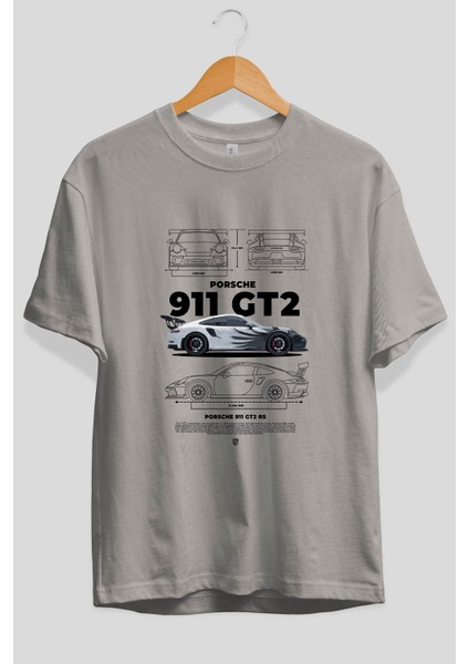 Porsche 911 Gt2 Rs 3 Ön Baskılı Oversize T-Shirt Erkek Kadın Unisex Pamuk Bisiklet Yaka Tişort fiyatları