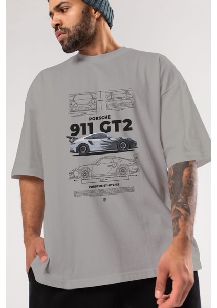 Porsche 911 Gt2 Rs 3 Ön Baskılı Oversize T-Shirt Erkek Kadın Unisex Pamuk Bisiklet Yaka Tişort modelleri