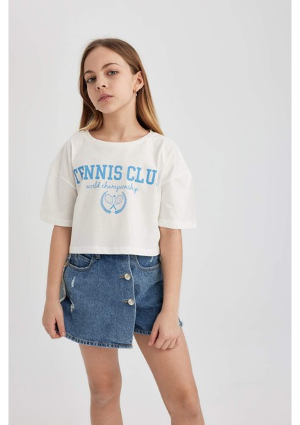 Kız Çocuk Crop Bisiklet Yaka 2li Kısa Kollu Tişört B7795A8NS fırsatları