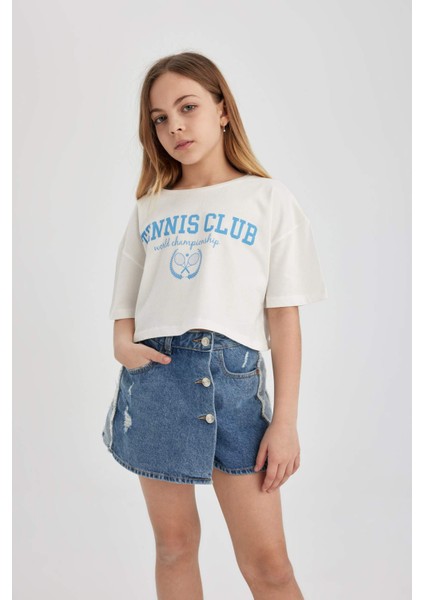 Kız Çocuk Crop Bisiklet Yaka 2li Kısa Kollu Tişört B7795A8NS indirimleri