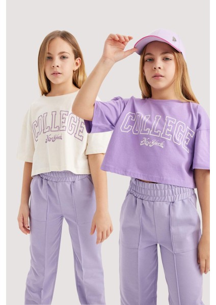 Kız Çocuk Crop Bisiklet Yaka 2li Kısa Kollu TIŞÖRT B7795A8NS