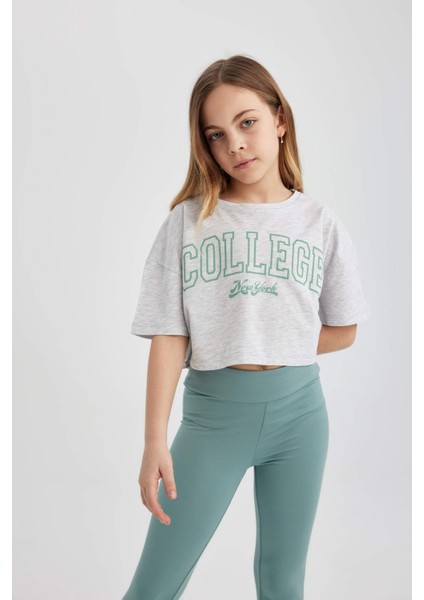 Kız Çocuk Crop Bisiklet Yaka 2li Kısa Kollu Tişört B7795A8NS fırsatları