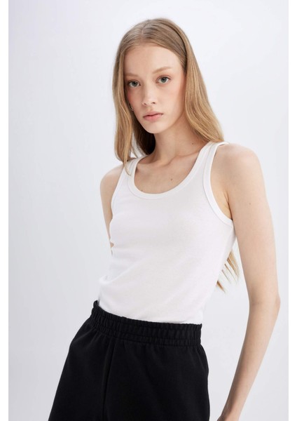 Slim Fit Dar Kesim U Yaka Ribana Atlet C9826Axns