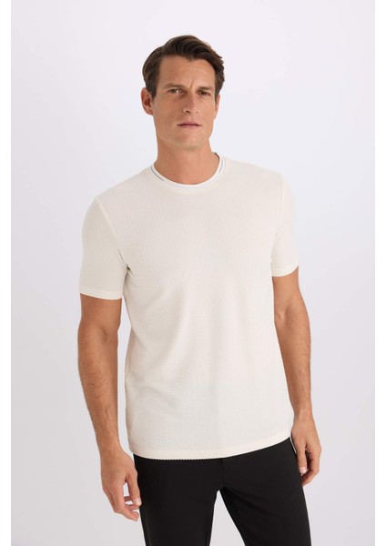 Slim Fit Dar Kesim Bisiklet Yaka Krinkıl Kısa Kollu Tişört D7225AX25SP modelleri