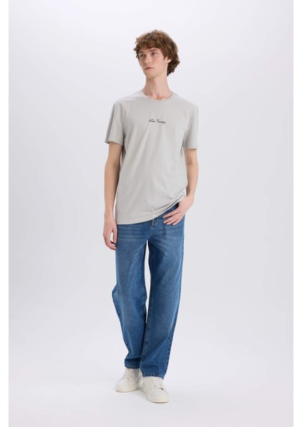 %100 Pamuk Slim Fit Dar Kesim Bisiklet Yaka Baskılı Kısa Kollu Tişört X3932AZ25SM fiyatları