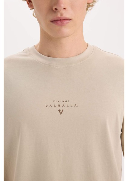 %100 Pamuk Vikings Valhalla Regular Fit Bisiklet Yaka Baskılı Kısa Kollu Tişört D5462AX25SP