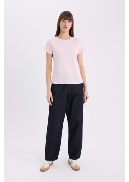 Regular Fit Bisiklet Yaka Basic Düz Kısa Kollu Tişört W7299AZ25SP fiyatları