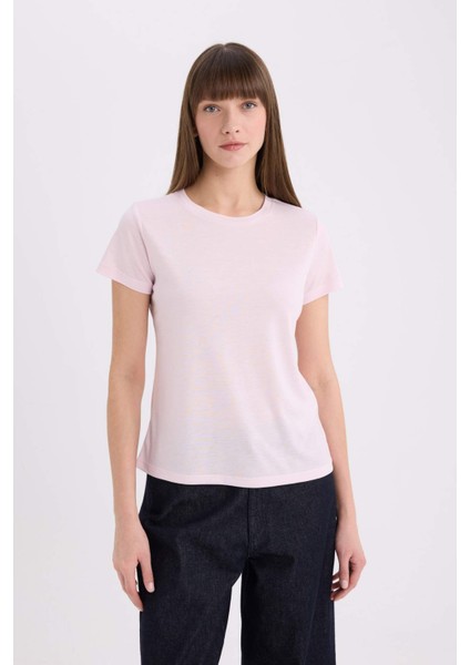 Regular Fit Bisiklet Yaka Basic Düz Kısa Kollu Tişört W7299AZ25SP fırsatları