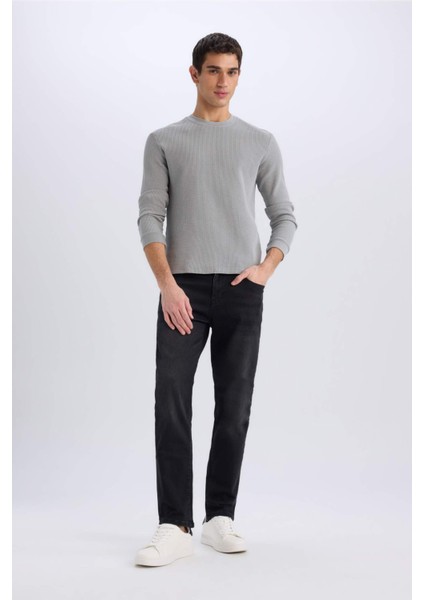 Regular Fit Bisiklet Yaka Uzun Kollu Waffle Tişört D7504AX25SP