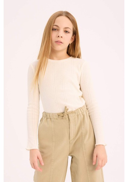 Kız Çocuk Slim Fit Dar Kesim Bisiklet Yaka Uzun Kollu Tişört D9234A825SP modelleri
