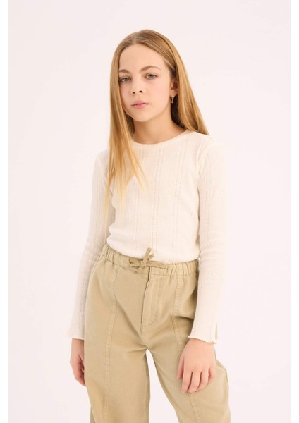 Kız Çocuk Slim Fit Dar Kesim Bisiklet Yaka Uzun Kollu Tişört D9234A825SP fırsatları