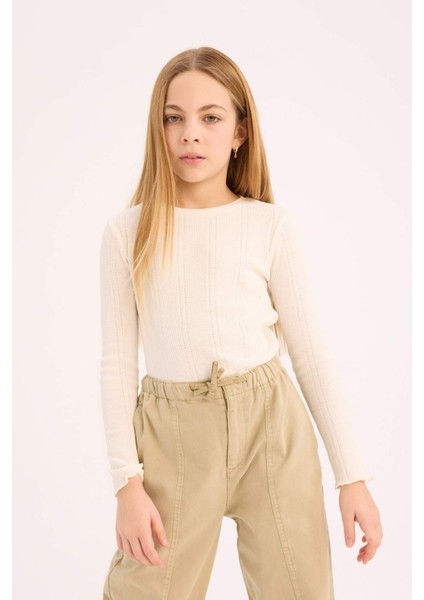 Kız Çocuk Slim Fit Dar Kesim Bisiklet Yaka Uzun Kollu Tişört D9234A825SP indirimleri